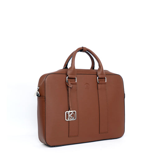 RAJAH Laptop Bag in Grained Choco (Silver Hardware) - PU Leather