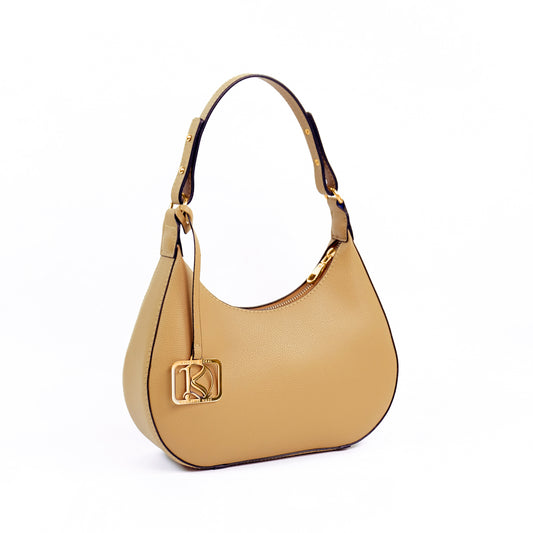 SOL Crescent Hobo Bag in Grained Beige - PU Leather