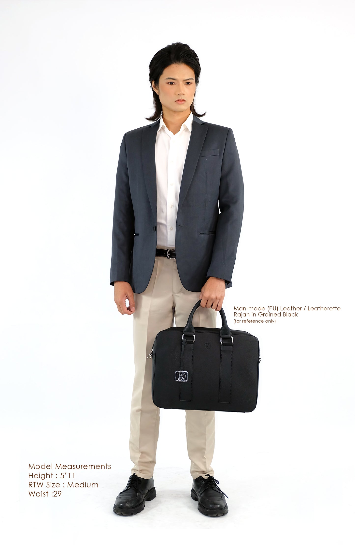 RAJAH Laptop Bag in Grained Choco (Silver Hardware) - PU Leather