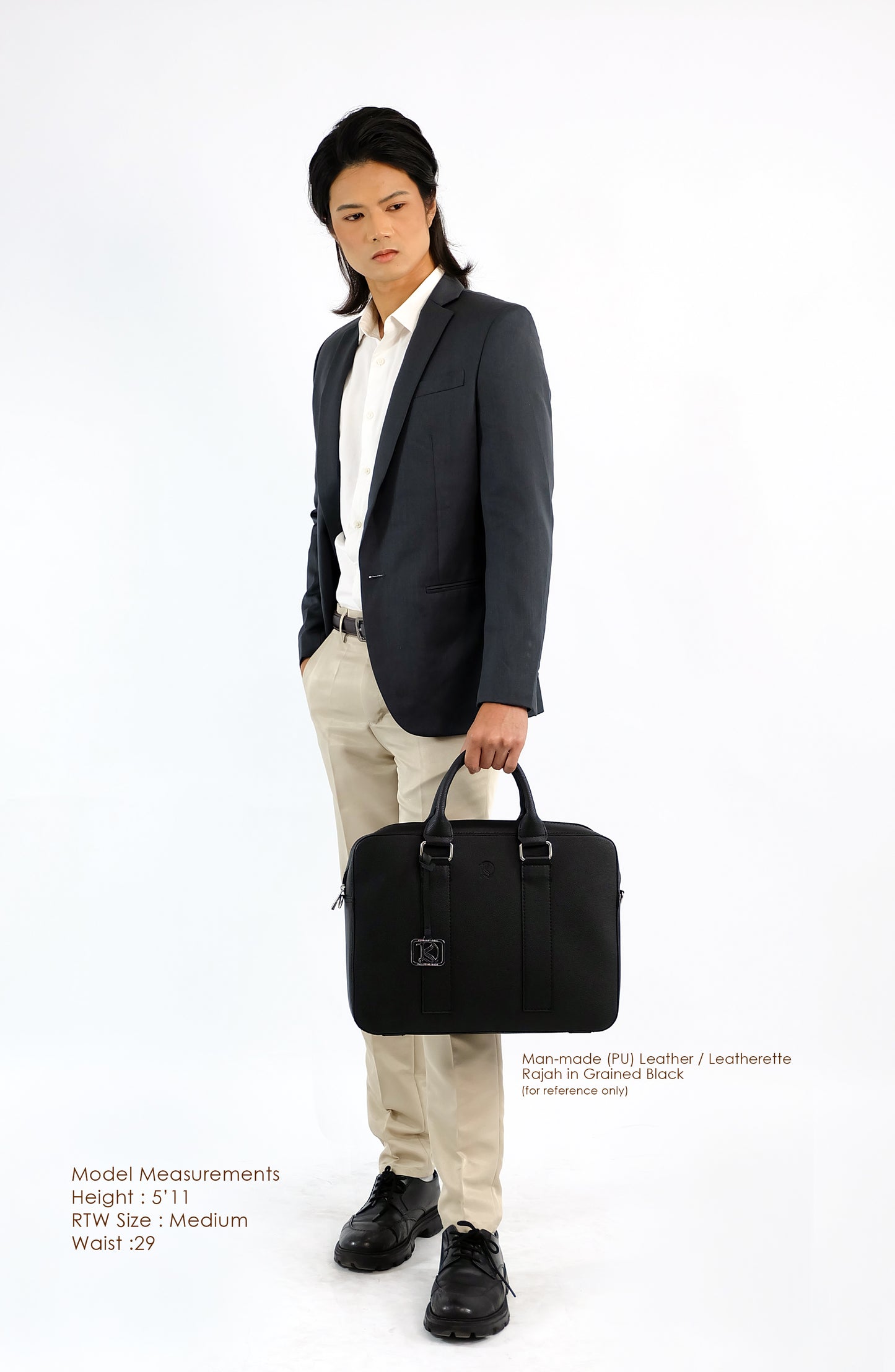 RAJAH Laptop Bag in Grained Choco (Silver Hardware) - PU Leather
