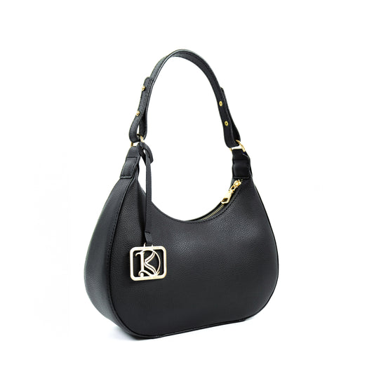 SOL Crescent Hobo Bag in Grained Black - PU Leather