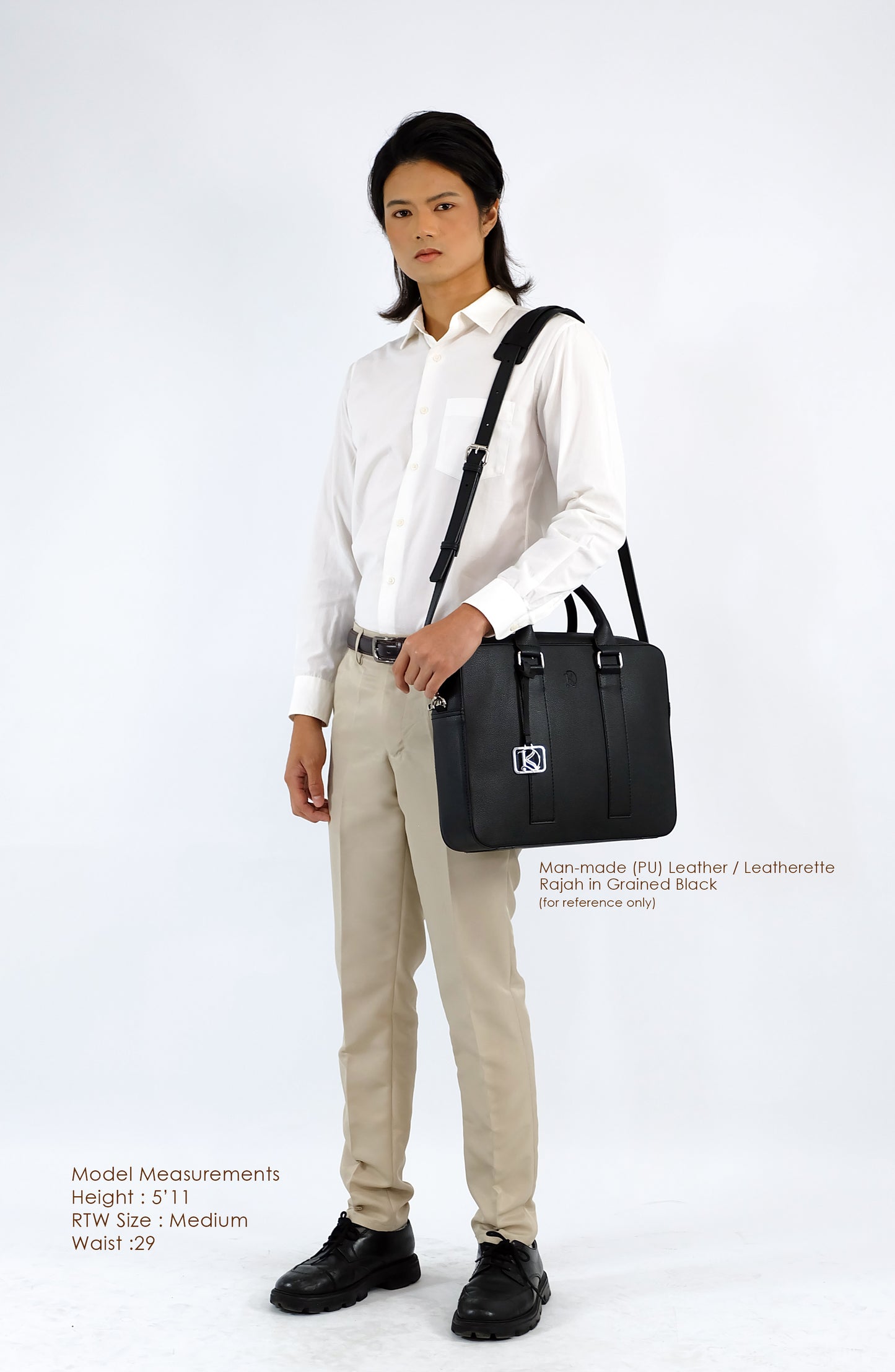RAJAH Laptop Bag in Grained Choco (Silver Hardware) - PU Leather