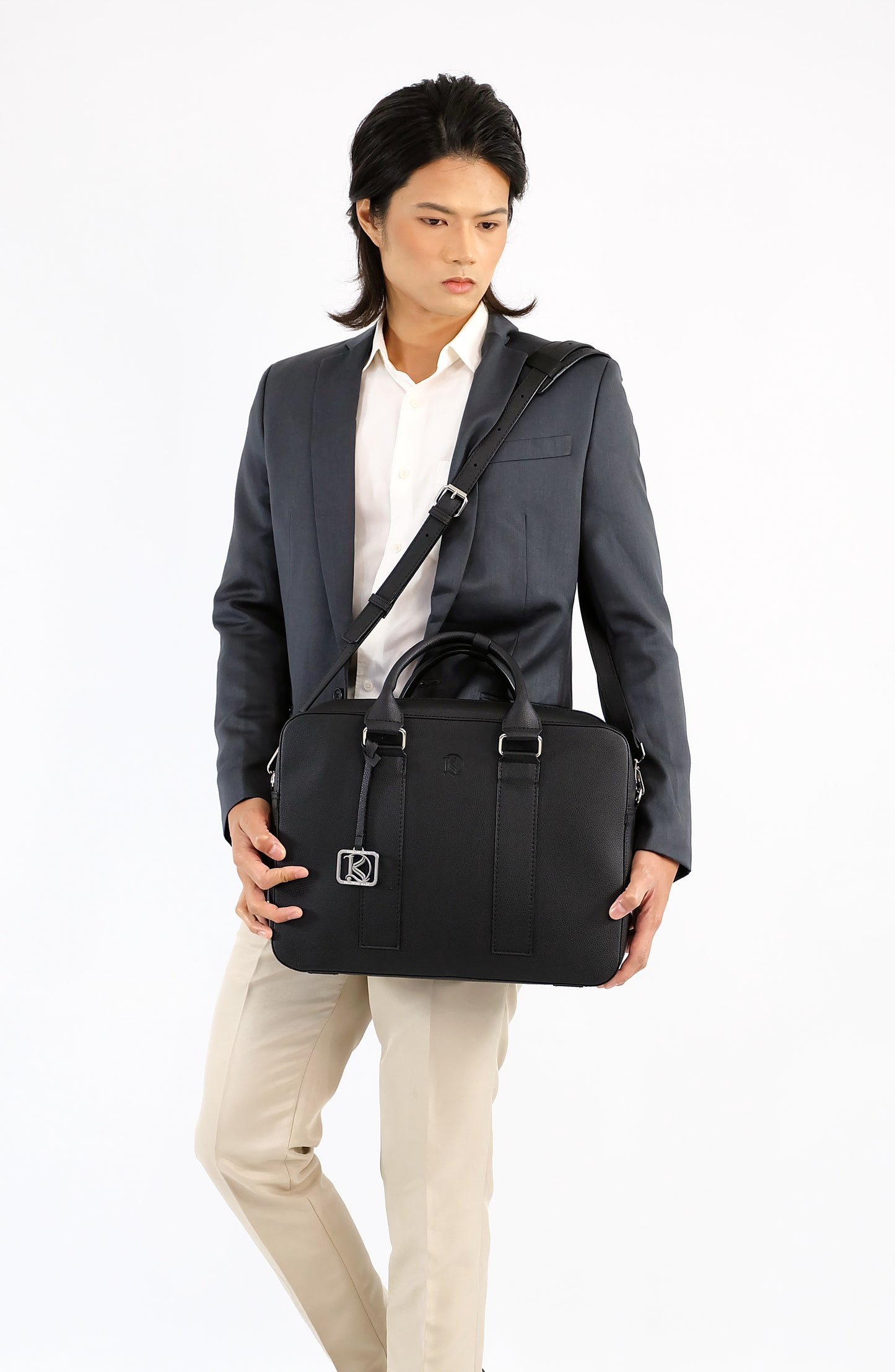 RAJAH Laptop Bag in Grained Choco (Silver Hardware) - PU Leather