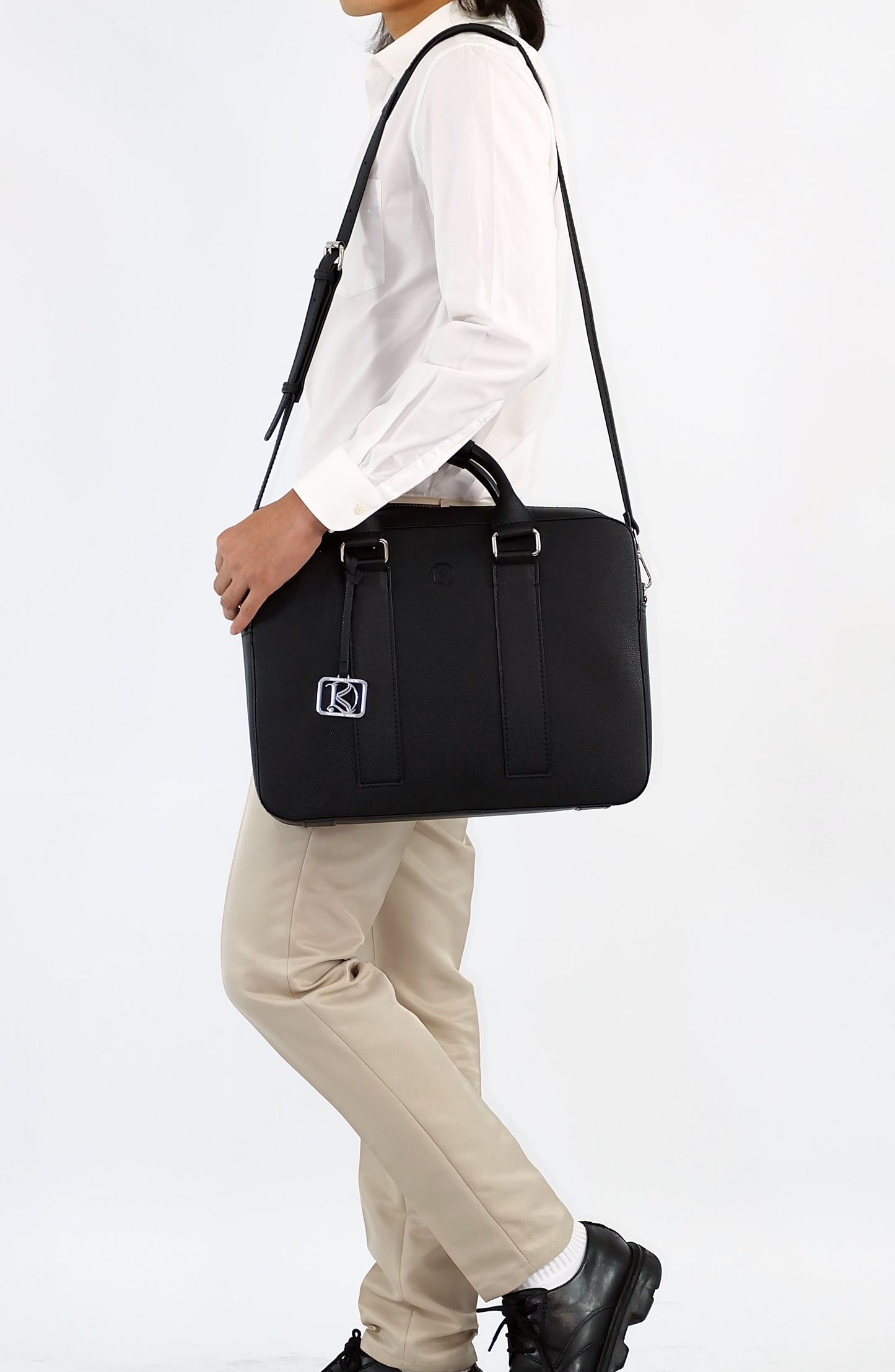 RAJAH Laptop Bag in Grained Choco (Silver Hardware) - PU Leather