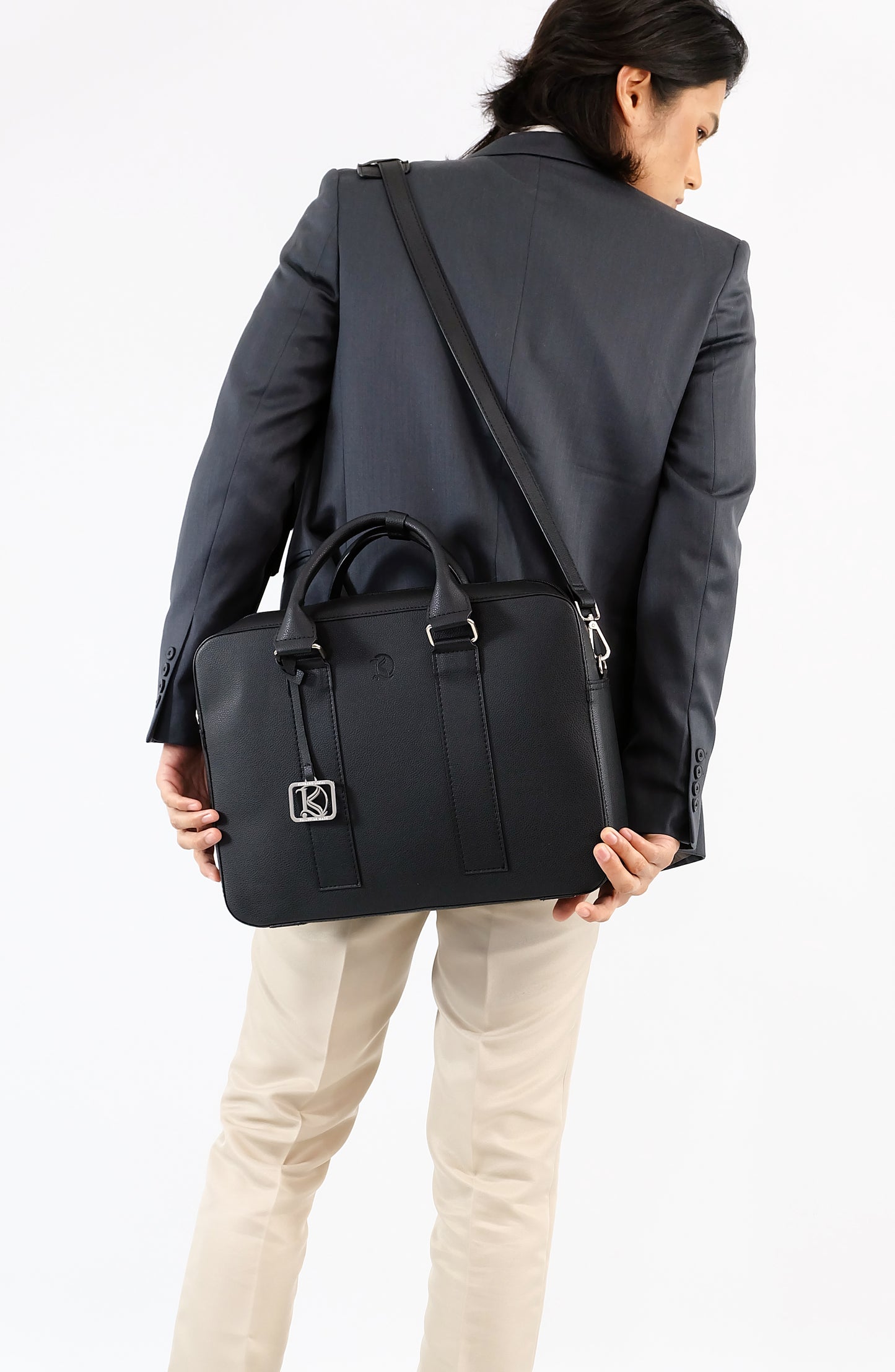 RAJAH Laptop Bag in Grained Choco (Silver Hardware) - PU Leather