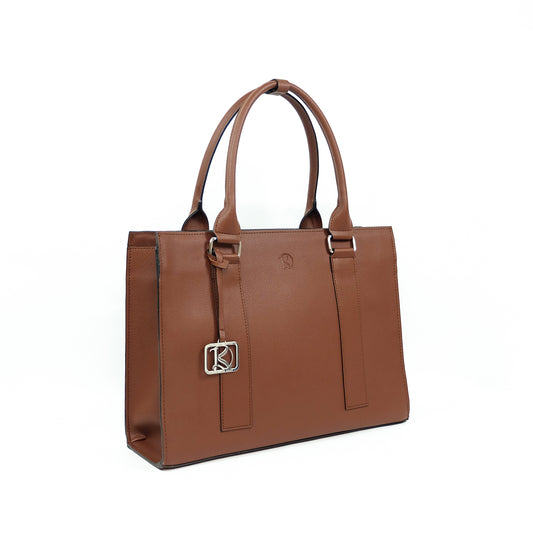 AMIRA 2.0 Laptop Tote Bag in Grained Choco (Silver Hardware) - PU Leather