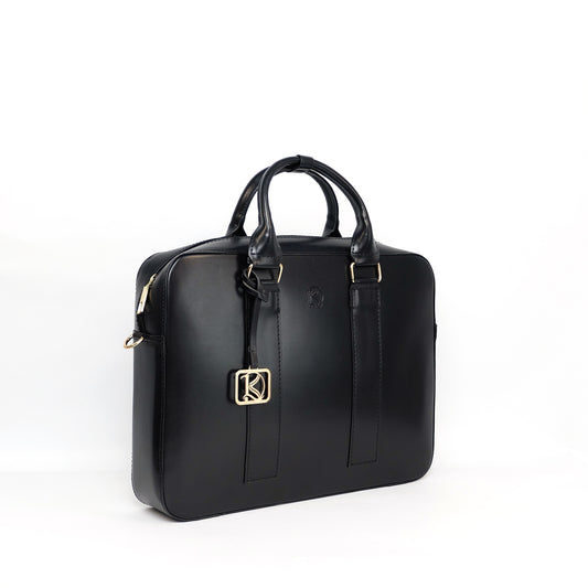 RAJAH Laptop Bag in Jet Black (Gold Hardware) - PU Leather