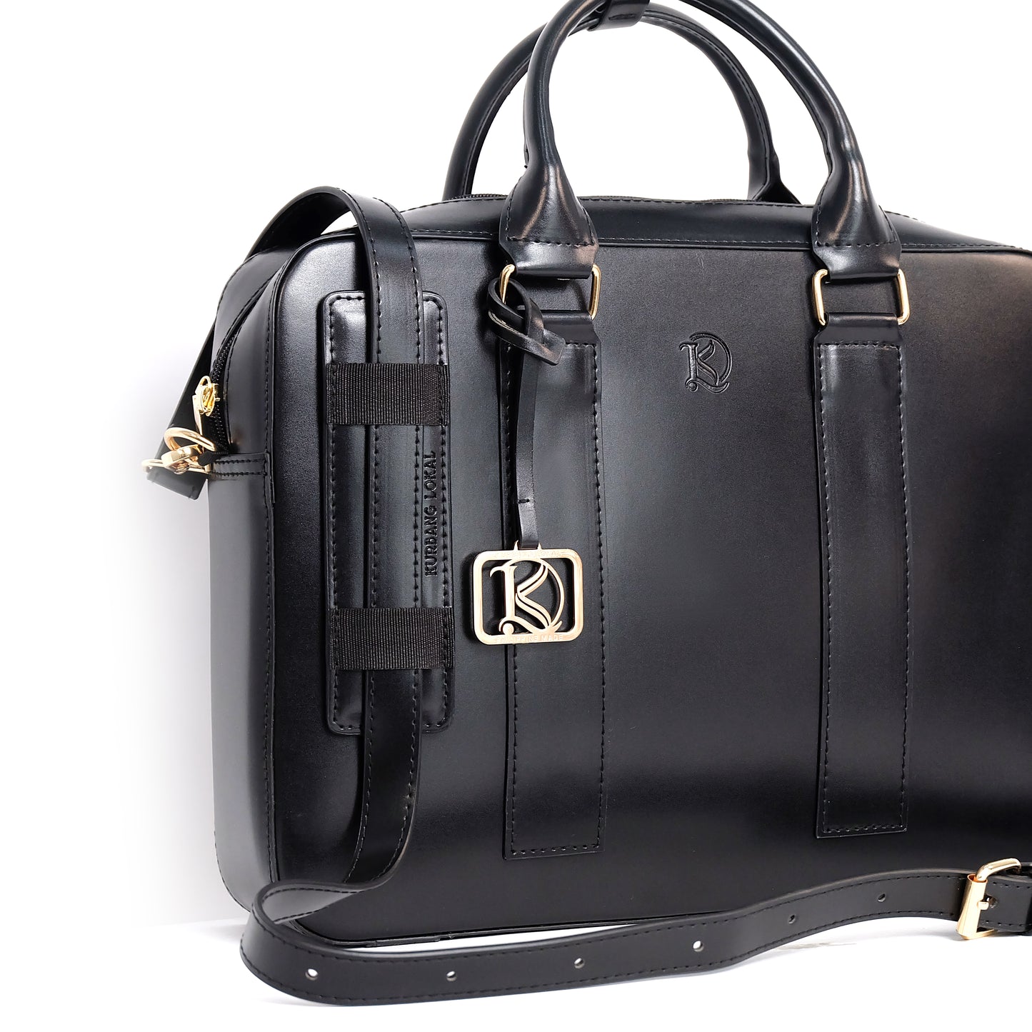 RAJAH Laptop Bag in Jet Black (Gold Hardware) - PU Leather