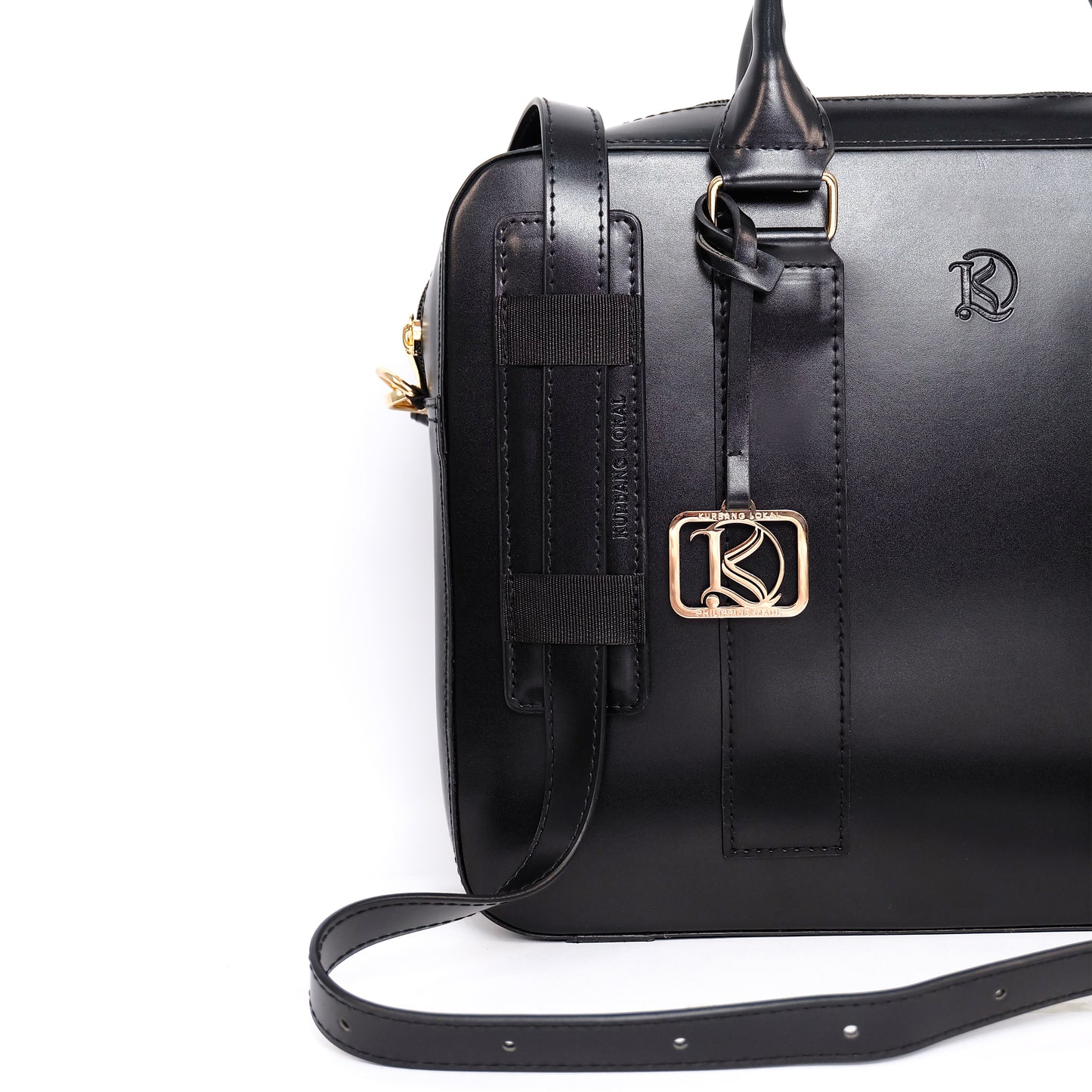 RAJAH Laptop Bag in Jet Black (Gold Hardware) - PU Leather