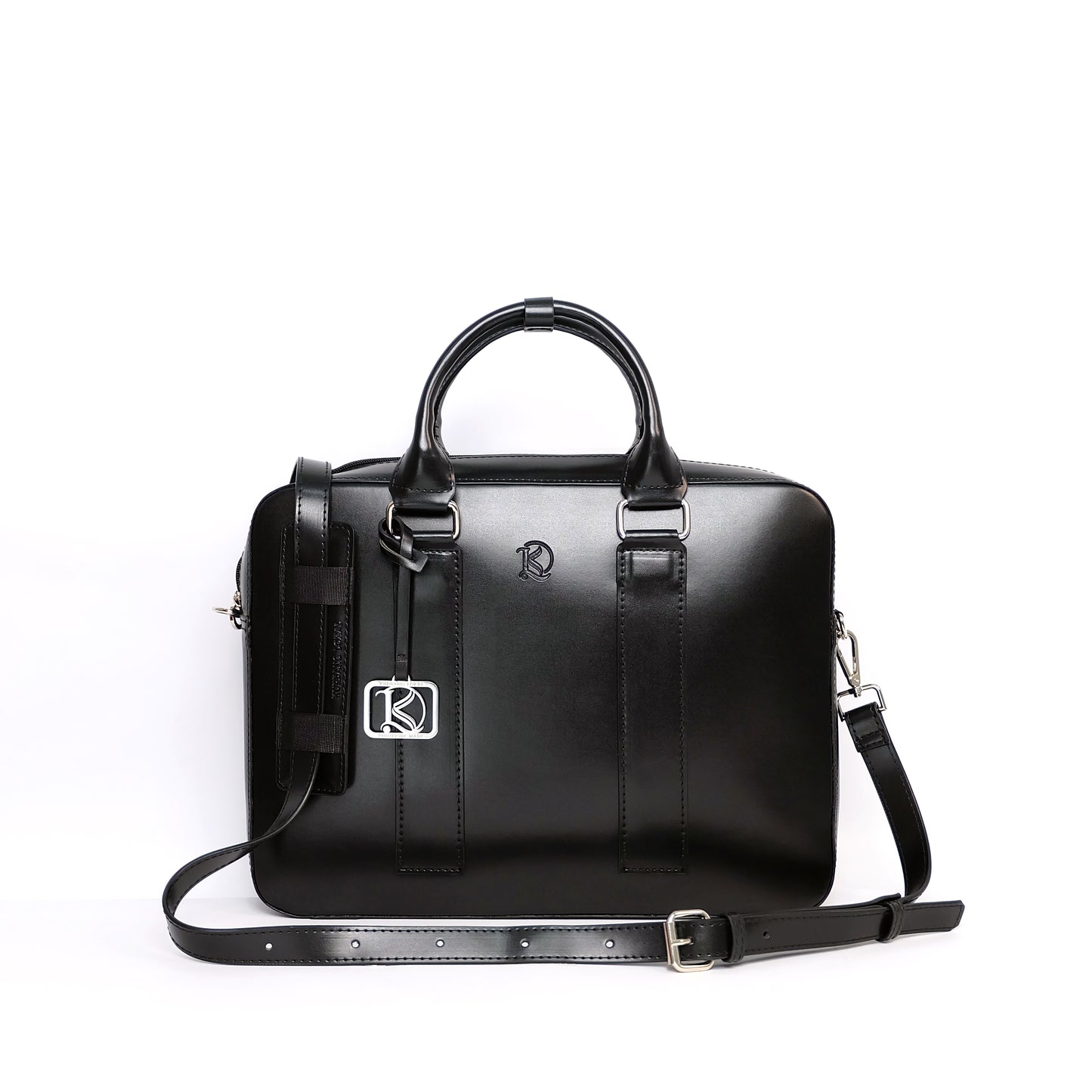 RAJAH Laptop Bag in Jet Black (Silver Hardware) - PU Leather