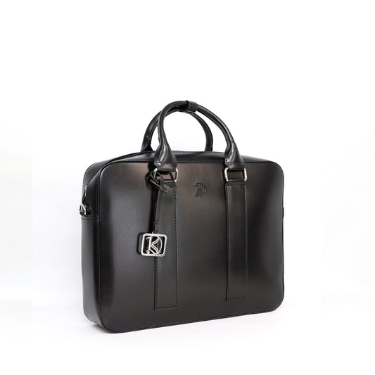 RAJAH Laptop Bag in Jet Black (Silver Hardware) - PU Leather