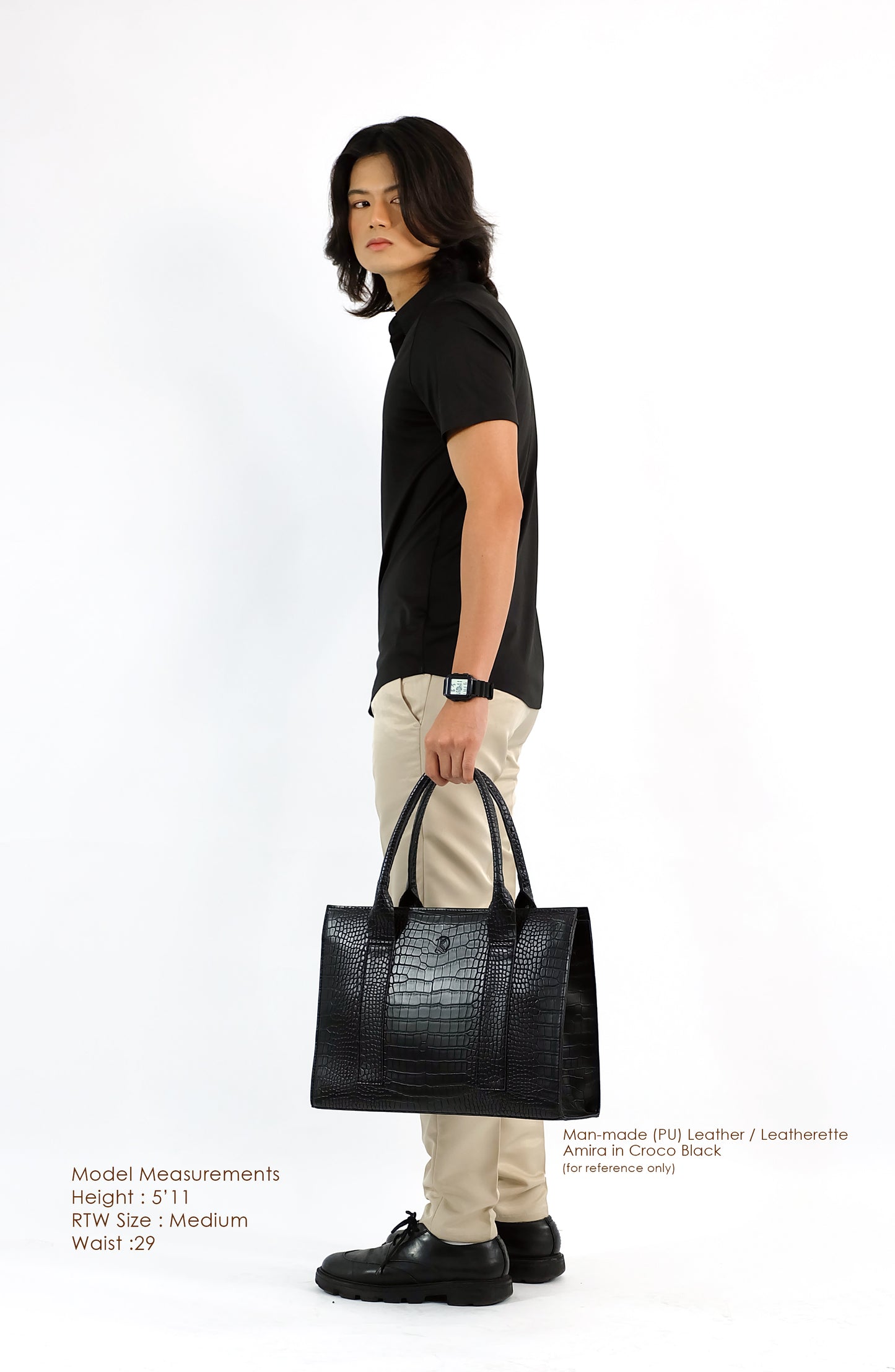 AMIRA Laptop Tote Bag in Croco Black - PU Leather