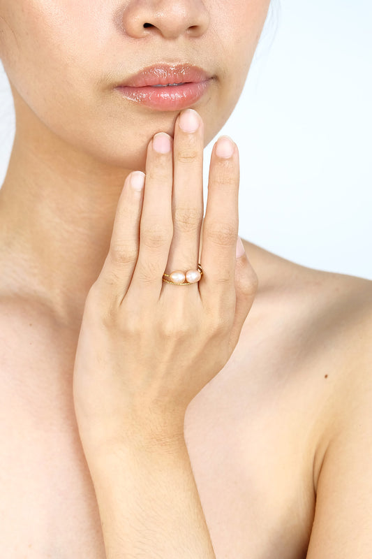 Twisted Twin Pearl Open Ring - Fresh Water Palawan Pearls