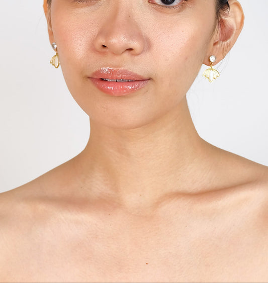 Inverted Lotus Drop Earrings - Polymer Clay/CZ