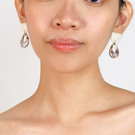 Two-tiered Marble Teardrop Earrings - Polymer Clay/Acrylic