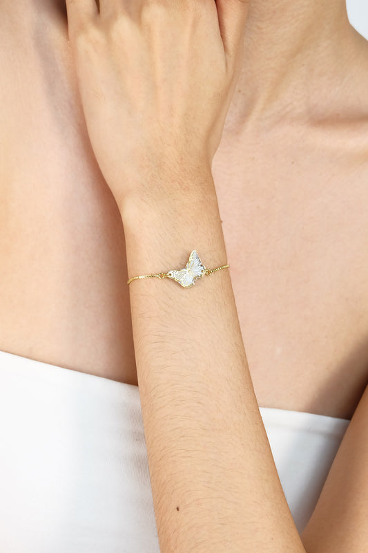 Dainty Butterfly Adjustable Bracelet in Gold - Polymer Clay/Resin
