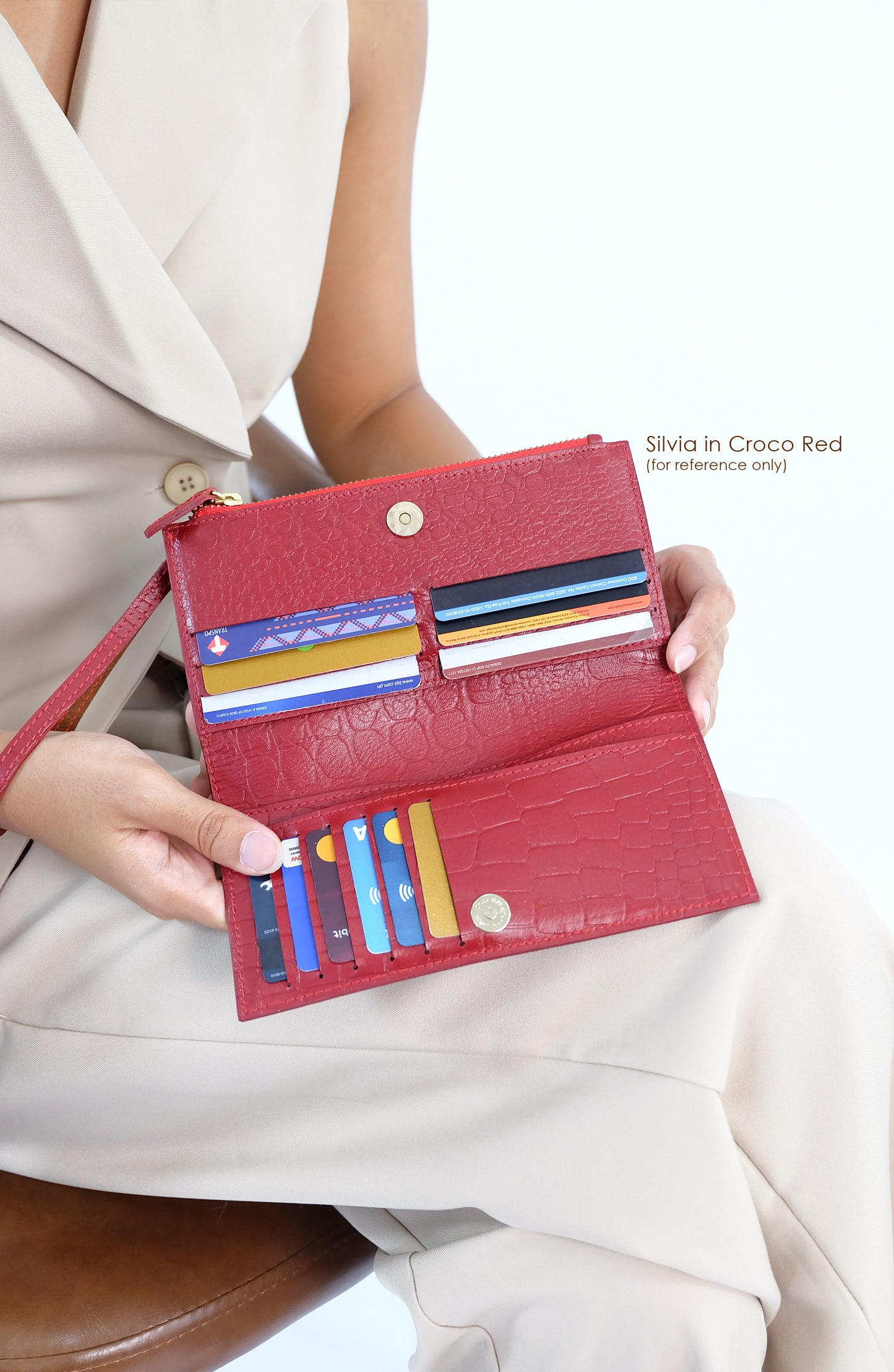 Silvia Long Cash/Card Wallet in Croco Dark Brown - Genuine Leather