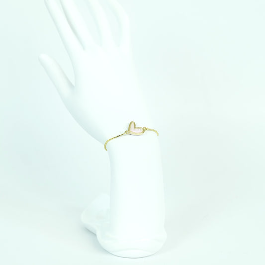 Blush Pink Heart Adjustable Bracelet in Gold - Polymer Clay/Resin