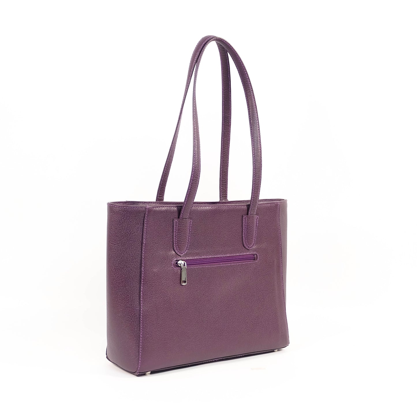 TATIANA Medium Tote Bag in Grained Regal Purple - Genuine Leather