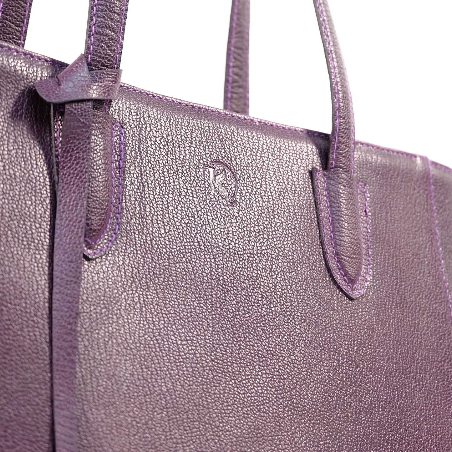 TATIANA Medium Tote Bag in Grained Regal Purple - Genuine Leather