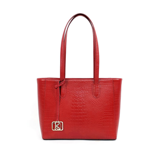 TATIANA Medium Tote Bag in Croco Red - Genuine Leather