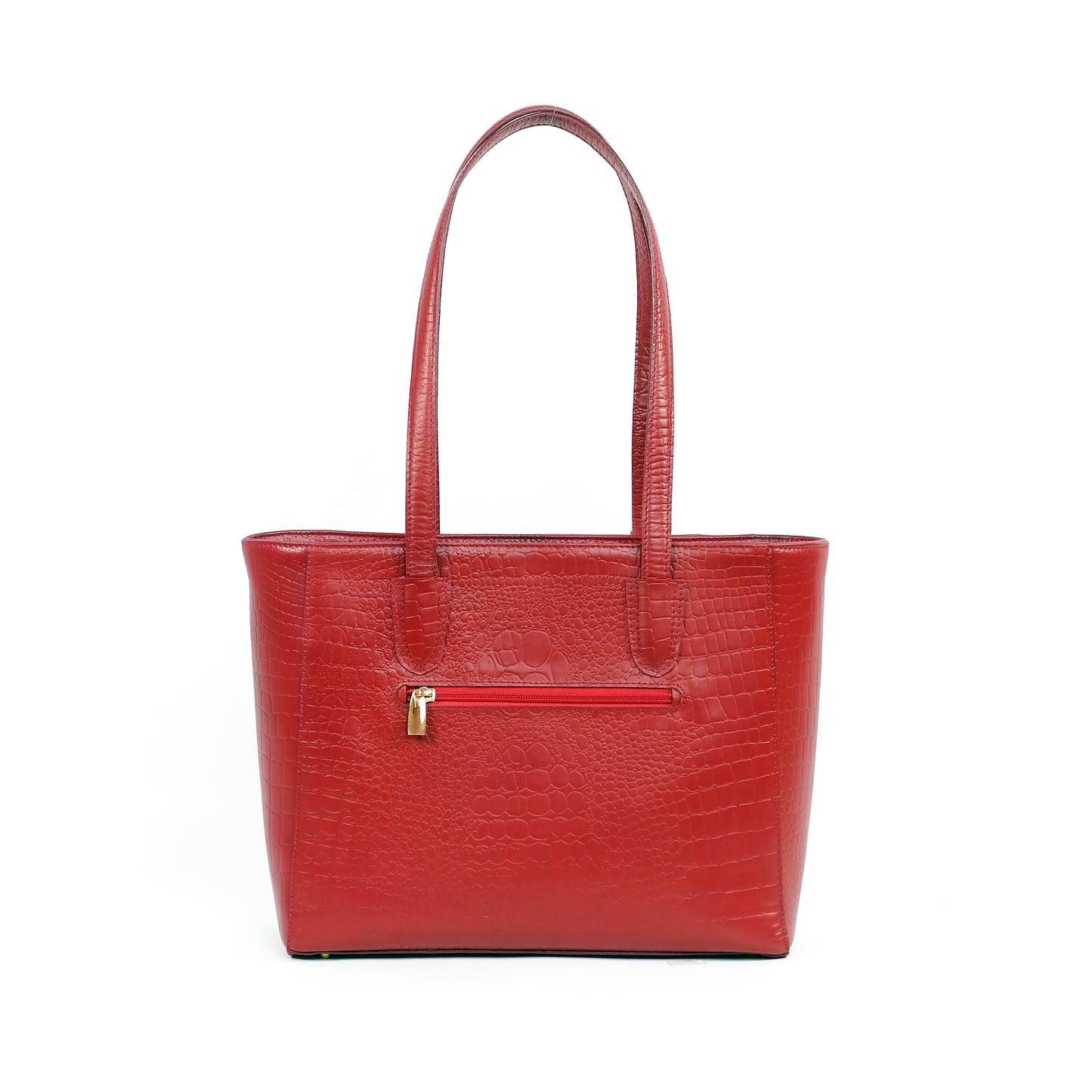 TATIANA Medium Tote Bag in Croco Red - Genuine Leather
