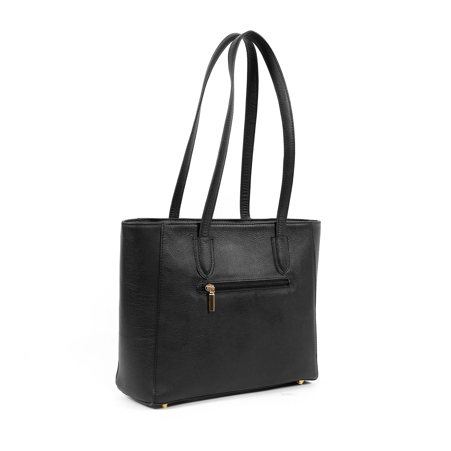 TATIANA Medium Tote Bag in Grained Black - Genuine Leather