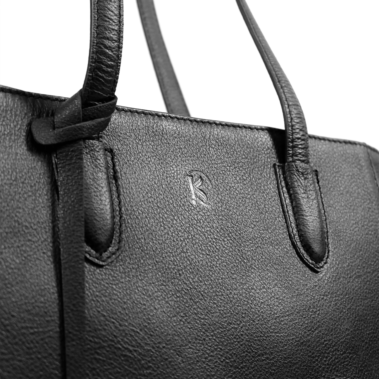TATIANA Medium Tote Bag in Grained Black - Genuine Leather