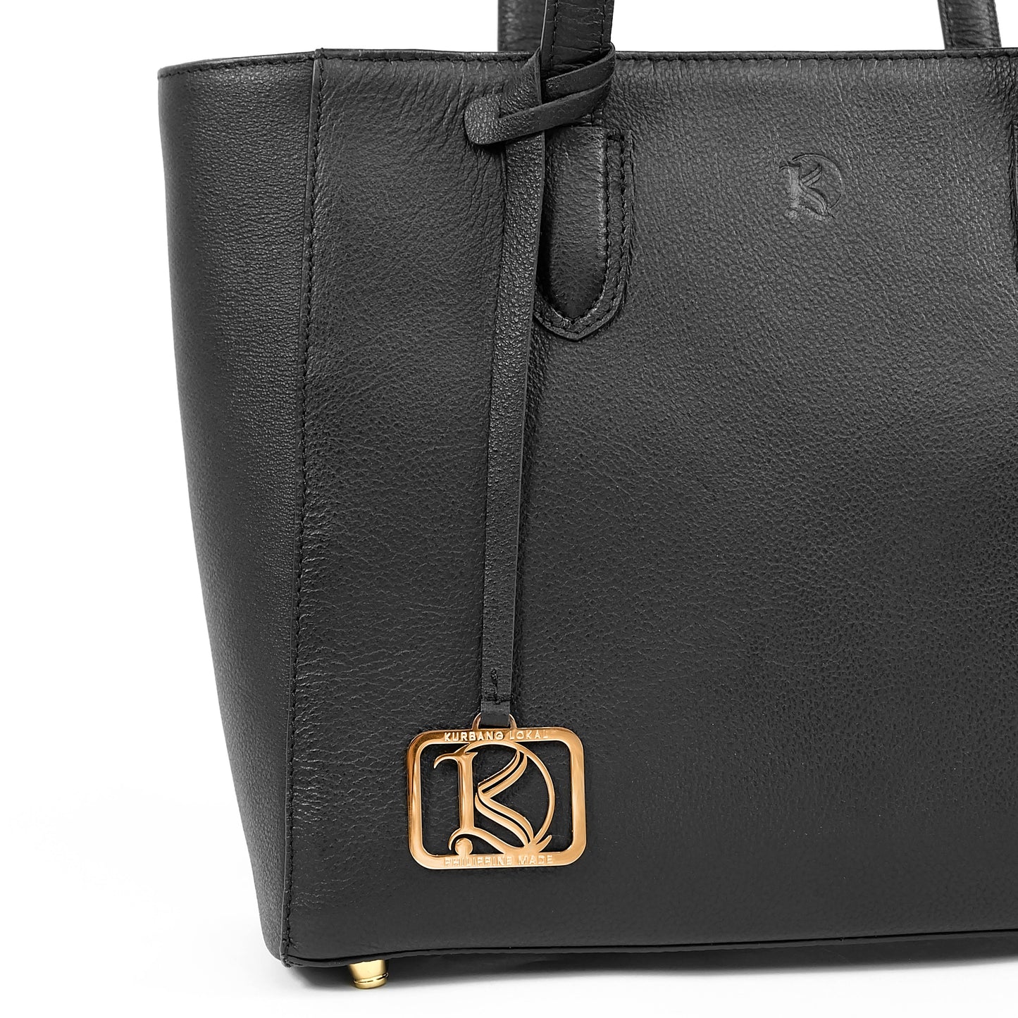 TATIANA Medium Tote Bag in Grained Black - Genuine Leather