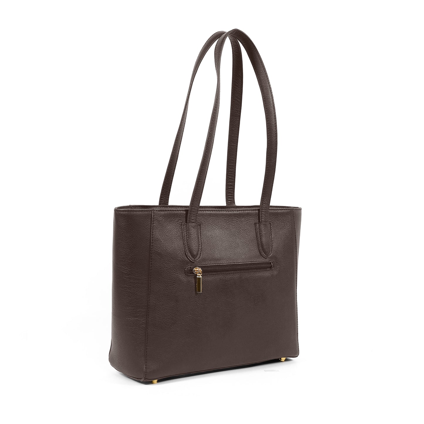 TATIANA Medium Tote Bag in Grained Dark Brown - Genuine Leather