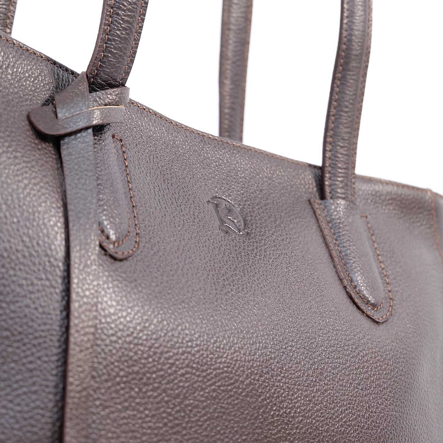 TATIANA Medium Tote Bag in Grained Dark Brown - Genuine Leather