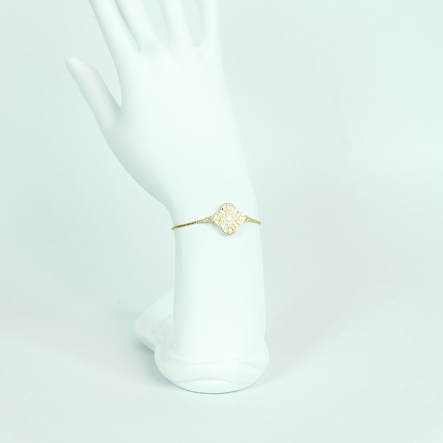 Four-leaf Clover Adjustable Bracelet in Gold - Polymer Clay/Resin