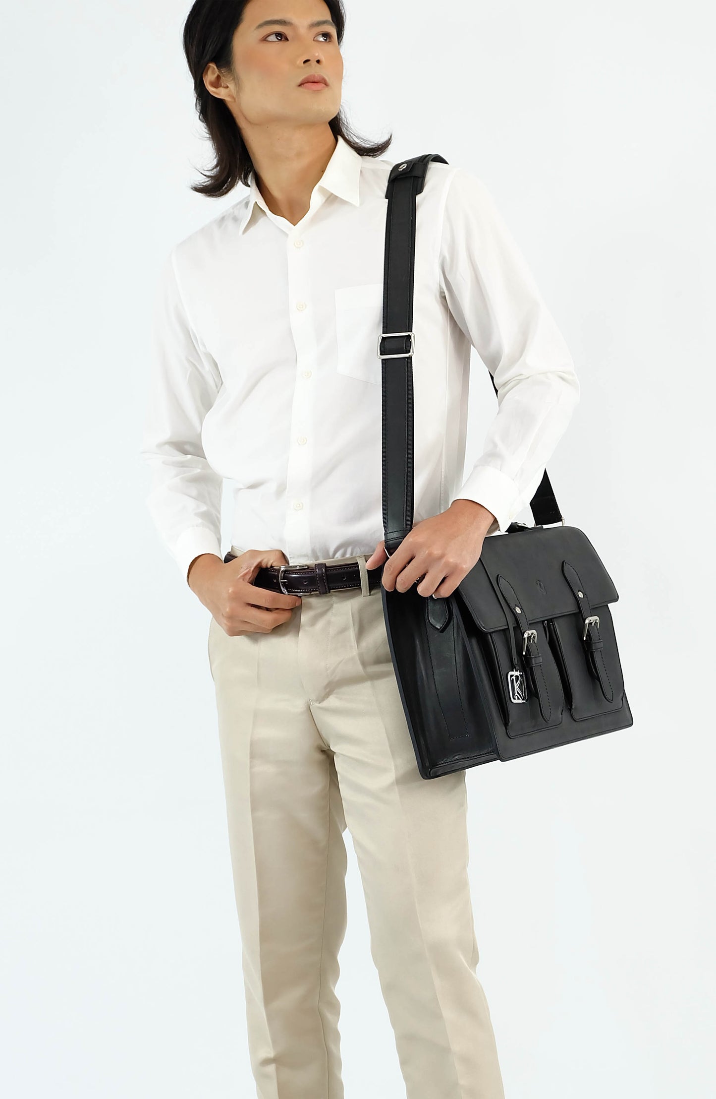 SULTAN Laptop Bag in Black Silver - Genuine Leather