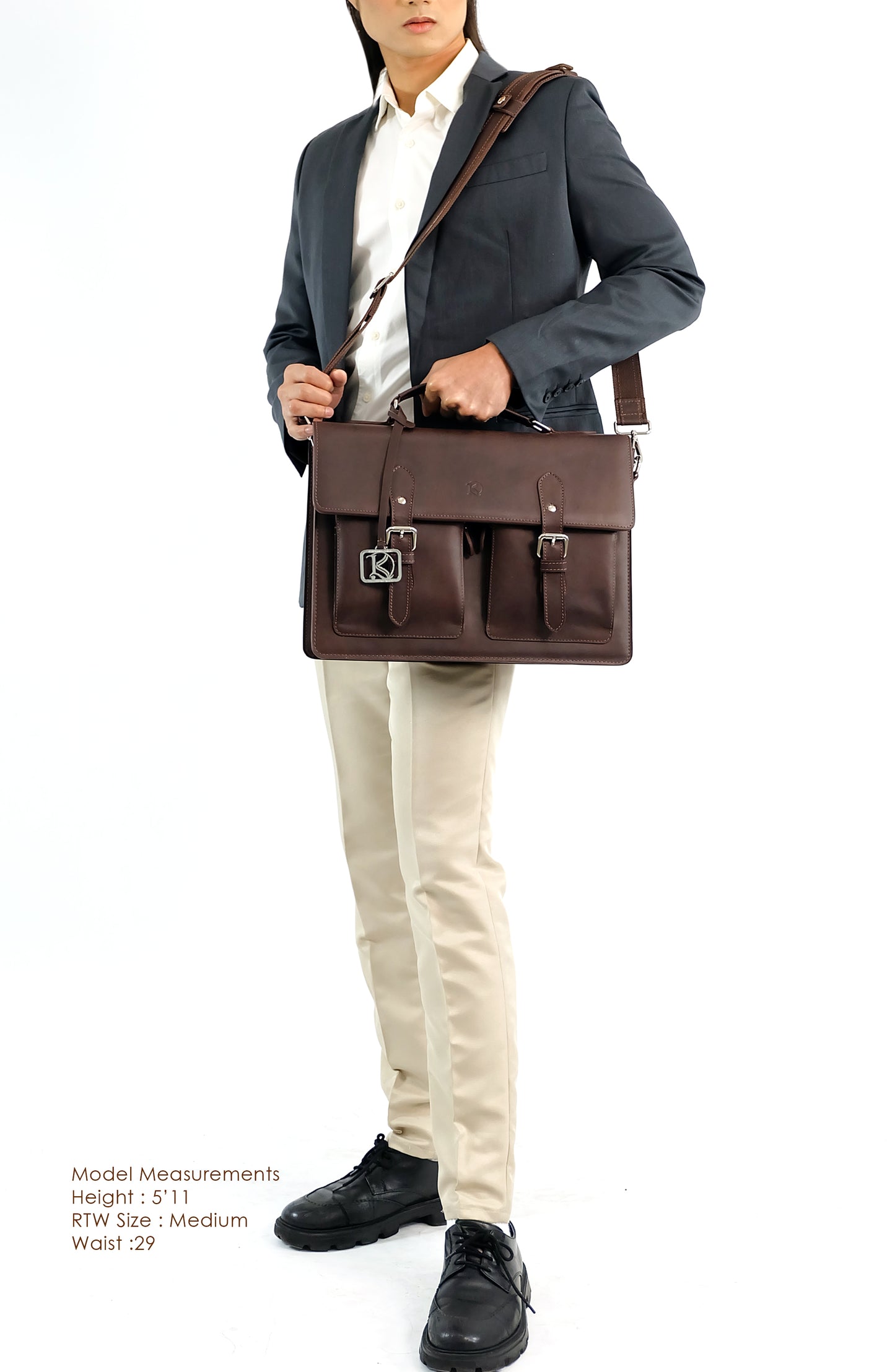SULTAN Laptop Bag in Vintage Dark Brown Gold - Genuine Leather