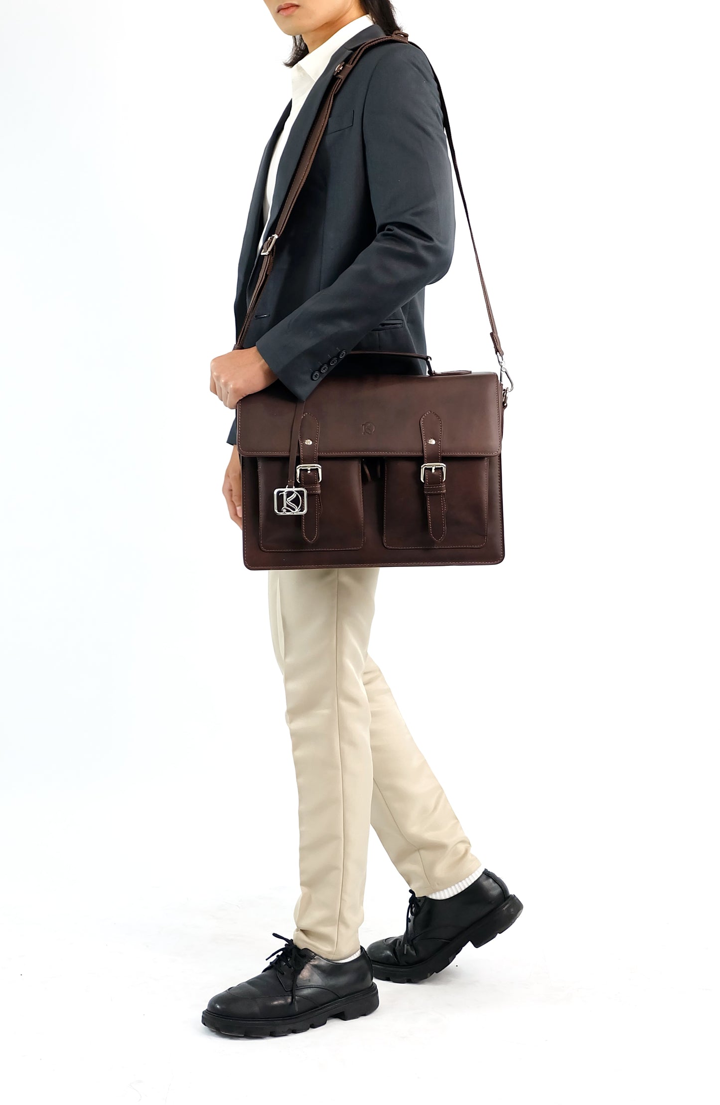 SULTAN Laptop Bag in Vintage Dark Brown Gold - Genuine Leather