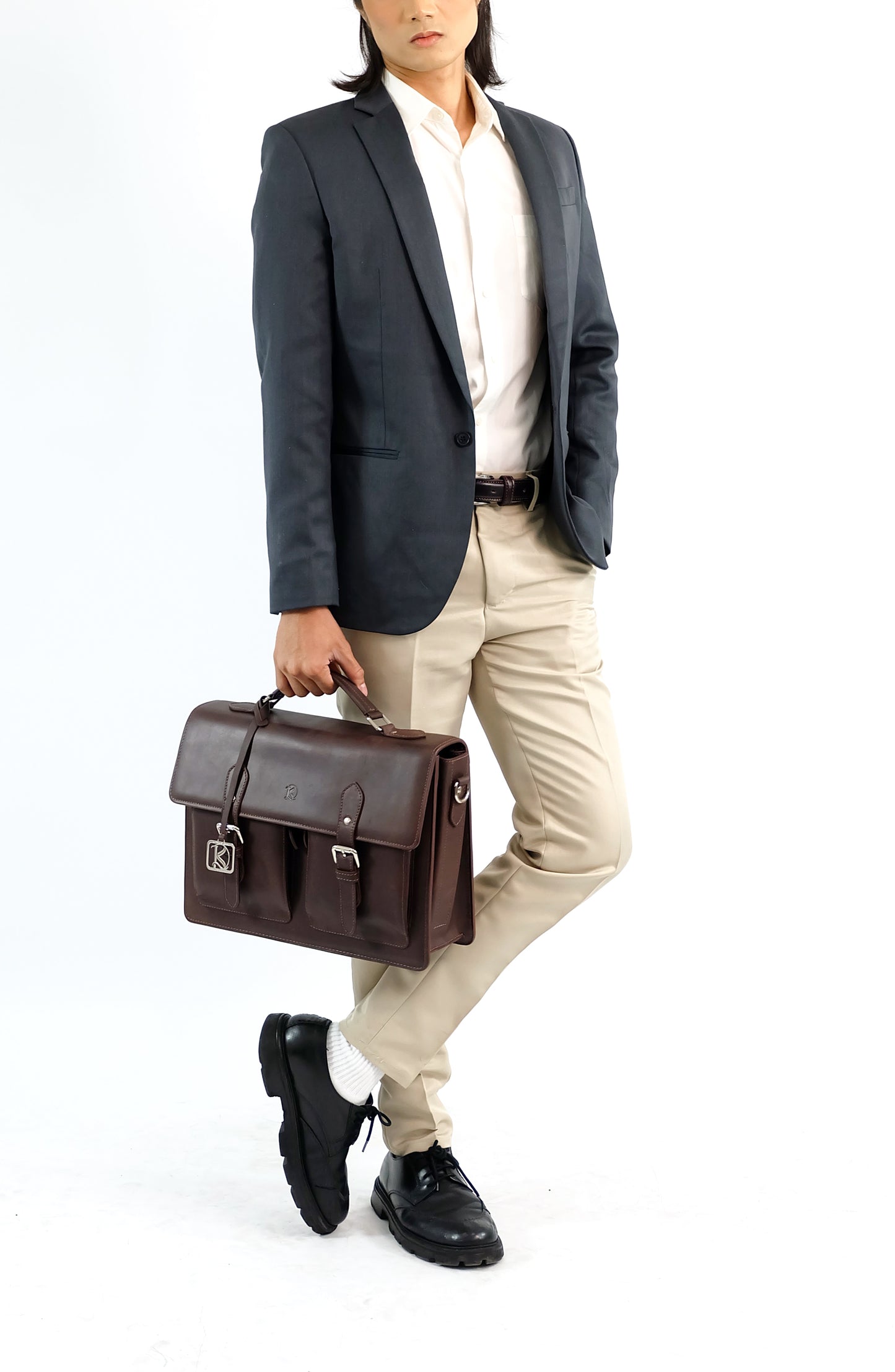 SULTAN Laptop Bag in Vintage Dark Brown Gold - Genuine Leather