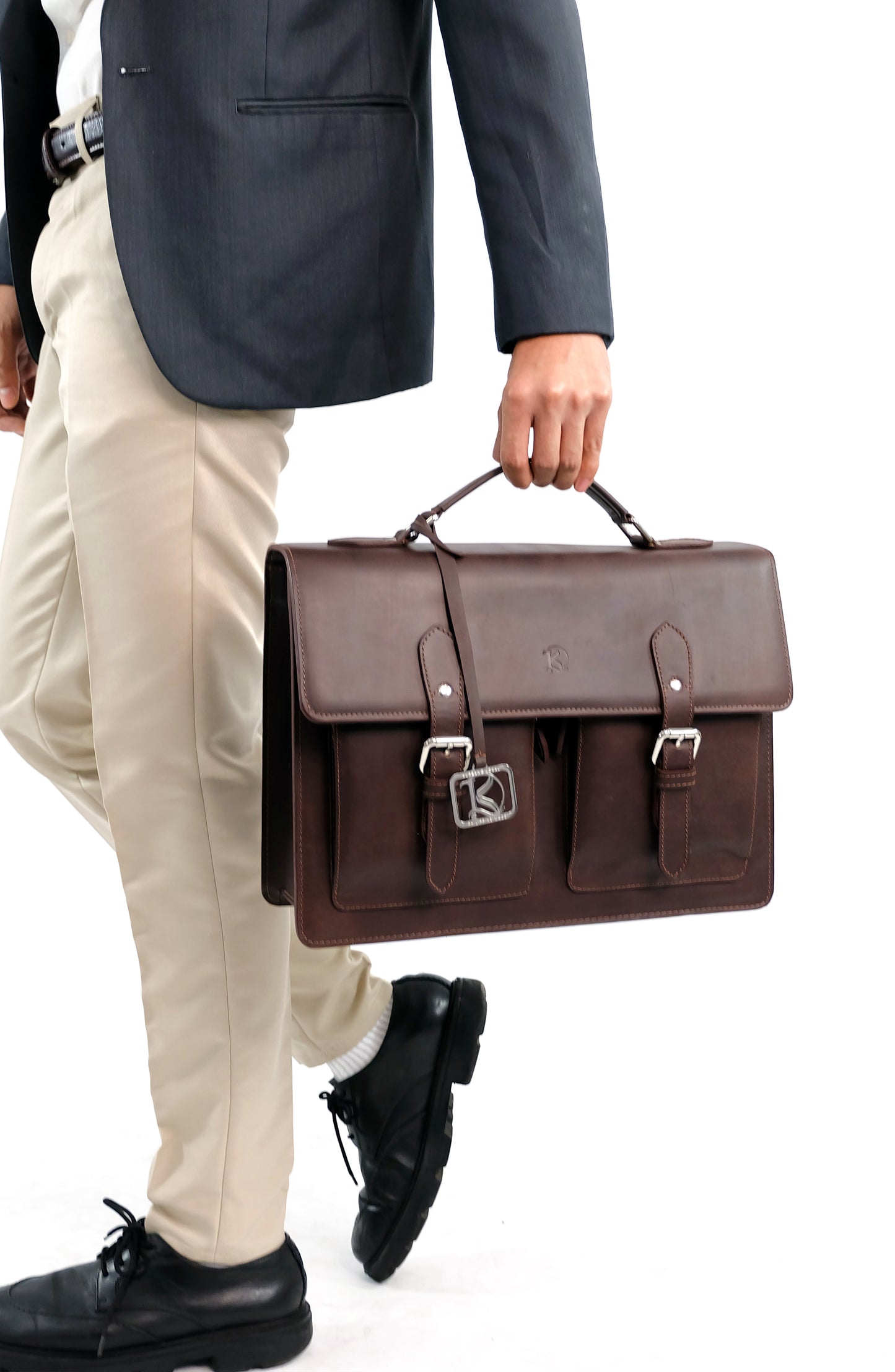 SULTAN Laptop Bag in Vintage Dark Brown Gold - Genuine Leather