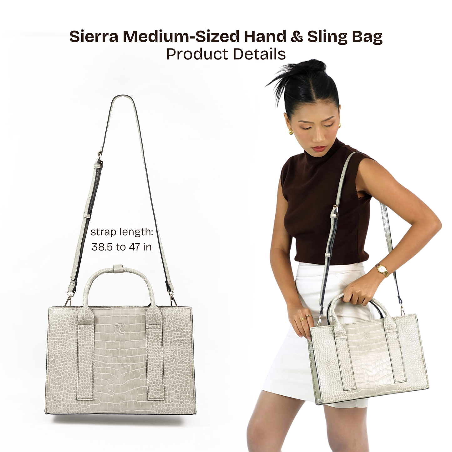 (CLEARANCE) SIERRA Bag in Croco Bone - PU Leather