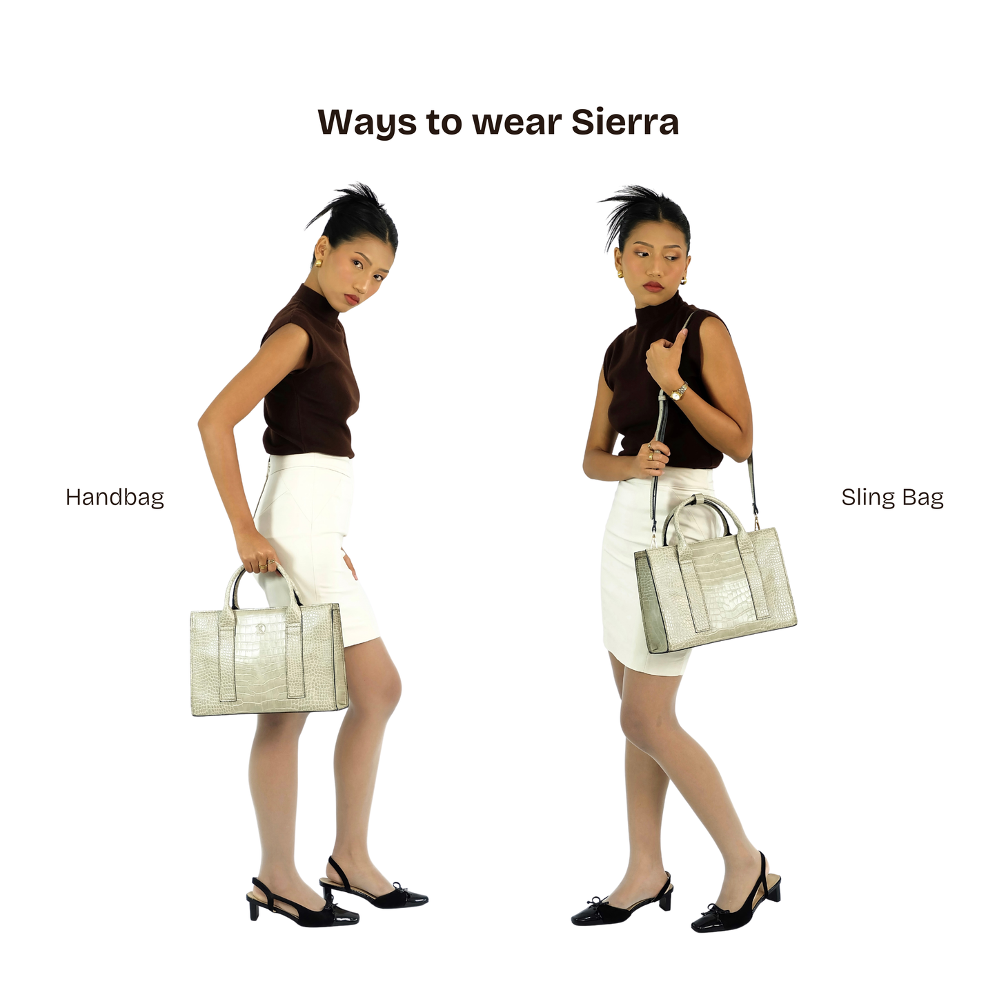 (CLEARANCE) SIERRA Bag in Croco Bone - PU Leather