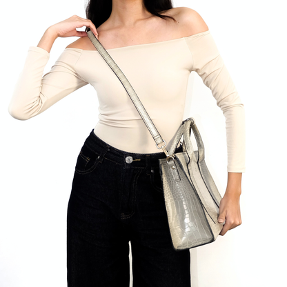 (CLEARANCE) SIERRA Bag in Croco Bone - PU Leather