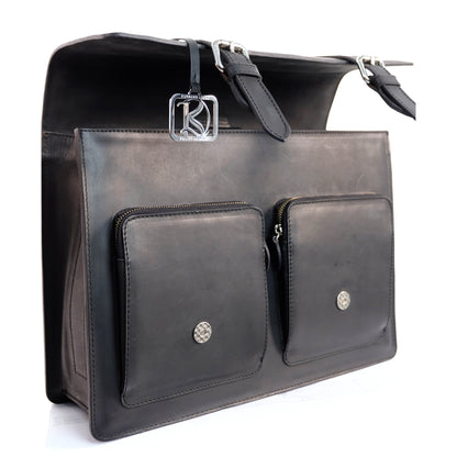 SULTAN Laptop Bag in Black Silver -  Genuine Leather