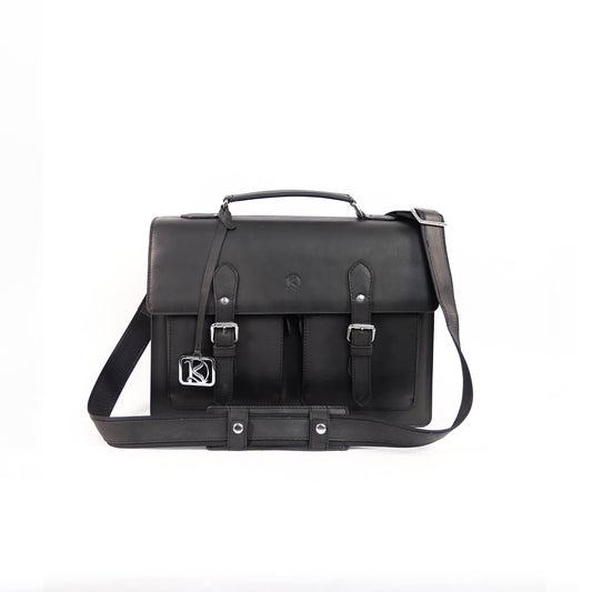 SULTAN Laptop Bag in Black Silver -  Genuine Leather