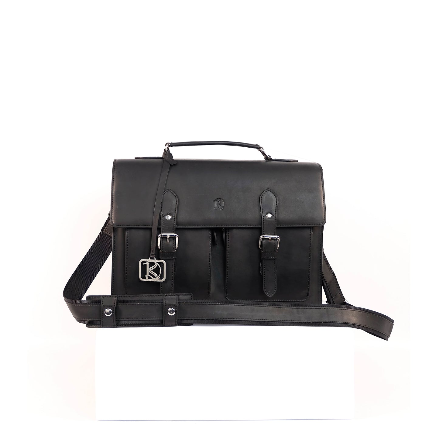 SULTAN Laptop Bag in Black Silver -  Genuine Leather