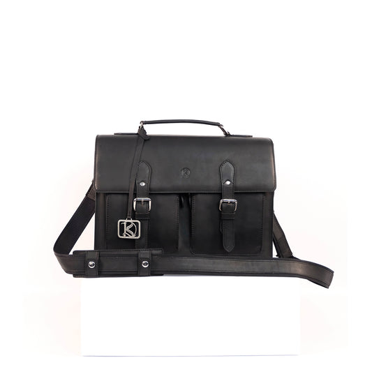 SULTAN Laptop Bag in Black Silver -  Genuine Leather