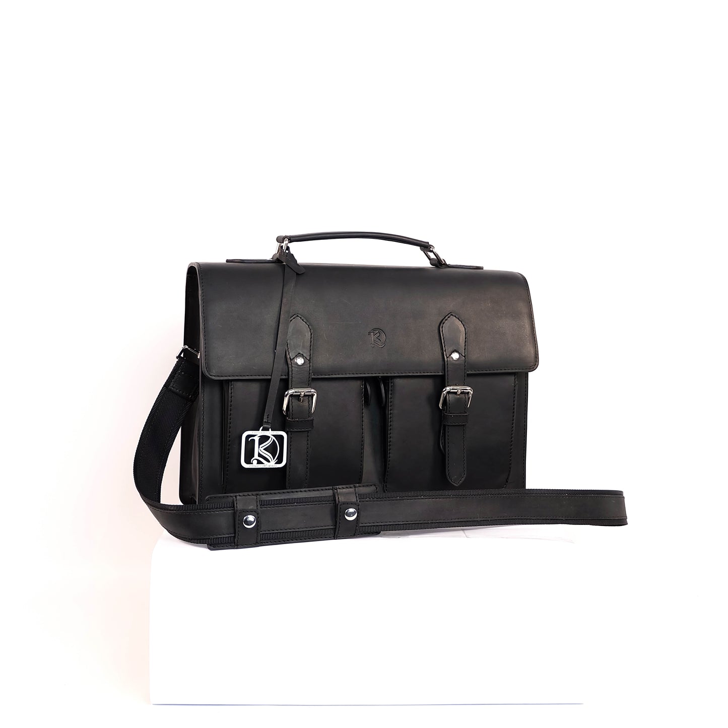 SULTAN Laptop Bag in Black Silver -  Genuine Leather