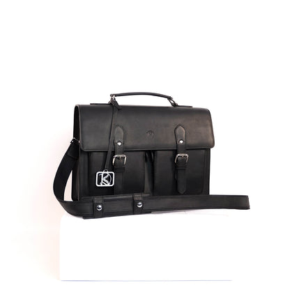 SULTAN Laptop Bag in Black Silver -  Genuine Leather