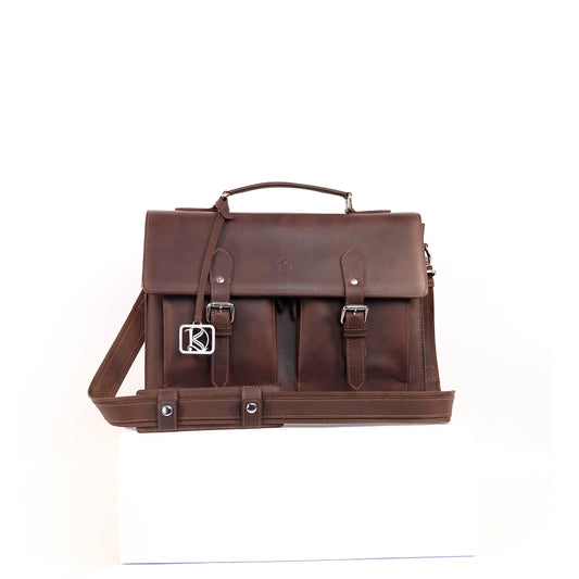 SULTAN Laptop Bag in Vintage Dark Brown Silver -  Genuine Leather