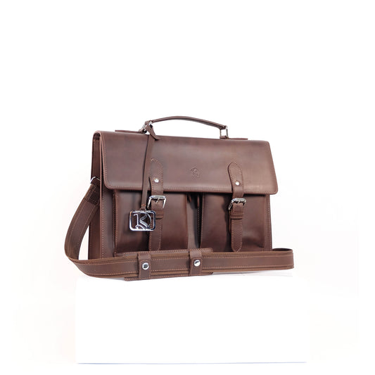 SULTAN Laptop Bag in Vintage Dark Brown Silver -  Genuine Leather