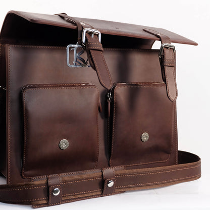 SULTAN Laptop Bag in Vintage Dark Brown Silver -  Genuine Leather