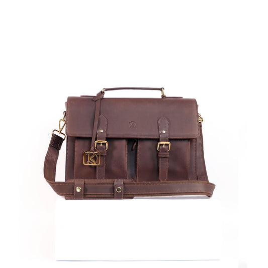 SULTAN Laptop Bag in Vintage Dark Brown Gold -  Genuine Leather